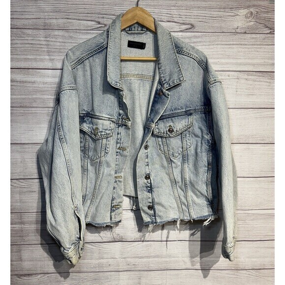 ALLSAINTS Women Jinx Oversized Long Sleeve Cotton Crop Denim Jacket Size XS/S